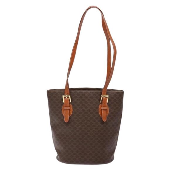 CELINE Macadam Canvas Hand Bag Pvc Leather Brown Gold - Picture 3 of 13